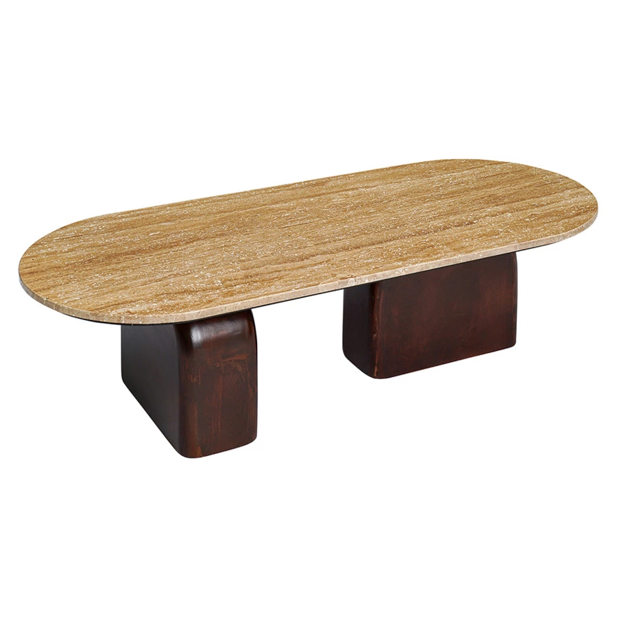 Столик журнальный Bergenson Bjorn Torhill 120х50 см, бежевый орех, травертин