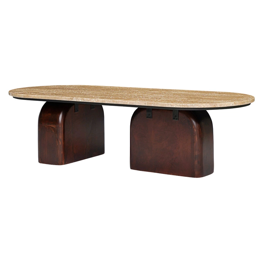 Столик журнальный Bergenson Bjorn Torhill 120х50 см, бежевый орех, травертин