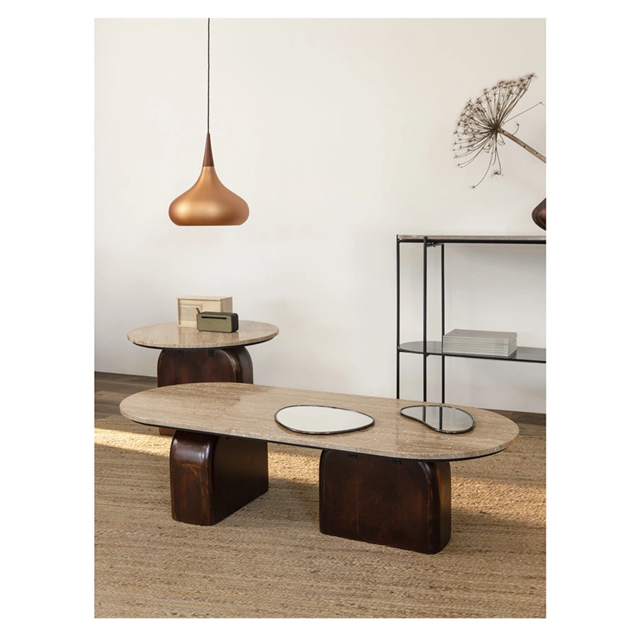 Столик журнальный Bergenson Bjorn Torhill 120х50 см, бежевый орех, травертин