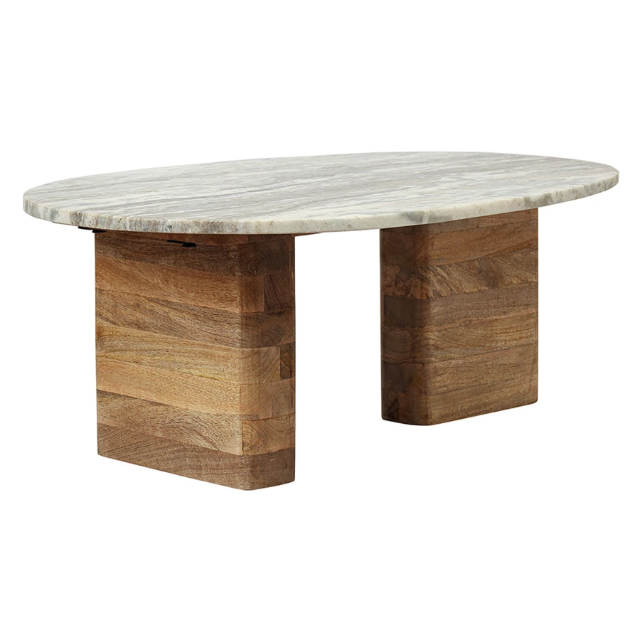 Столик кофейный Bergenson Bjorn Torhill 75х52 см, бежевый мрамор, дерево манго