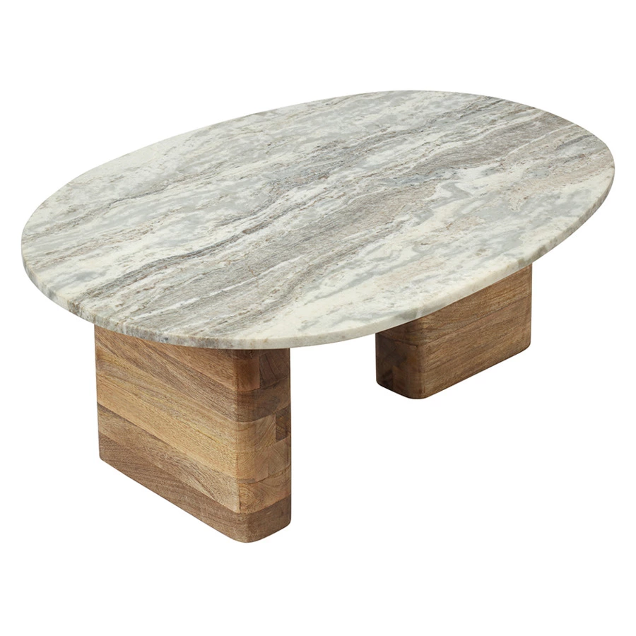 Столик кофейный Bergenson Bjorn Torhill 75х52 см, бежевый мрамор, дерево манго