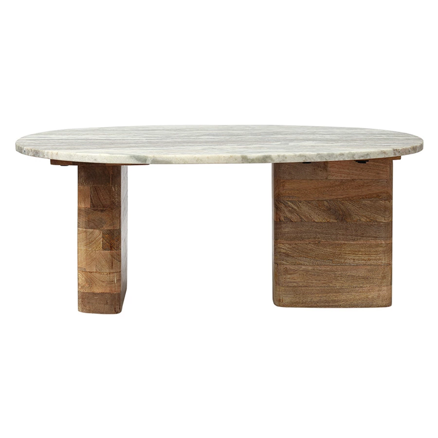 Столик кофейный Bergenson Bjorn Torhill 75х52 см, бежевый мрамор, дерево манго