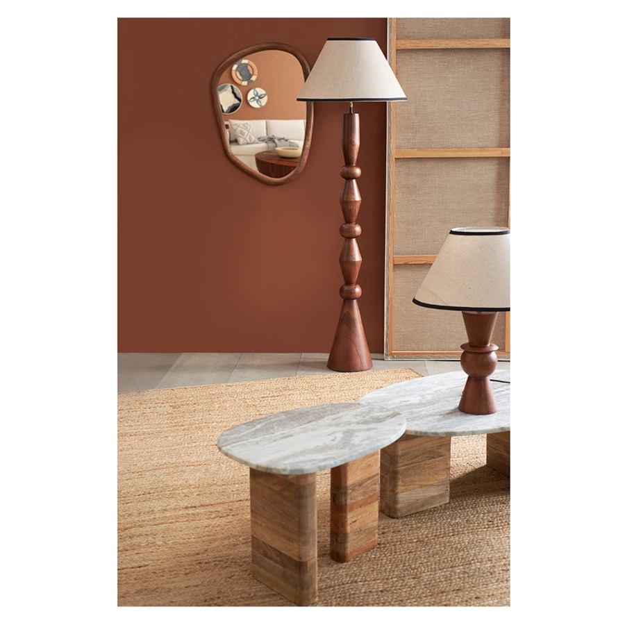 Столик кофейный Bergenson Bjorn Torhill 75х52 см, бежевый мрамор, дерево манго