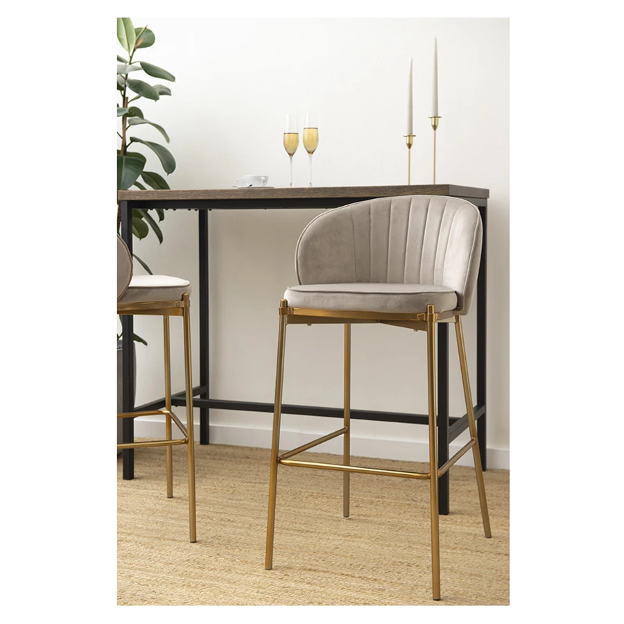 Стул барный Bergenson Bjorn Coral, велюр, серо-бежевый