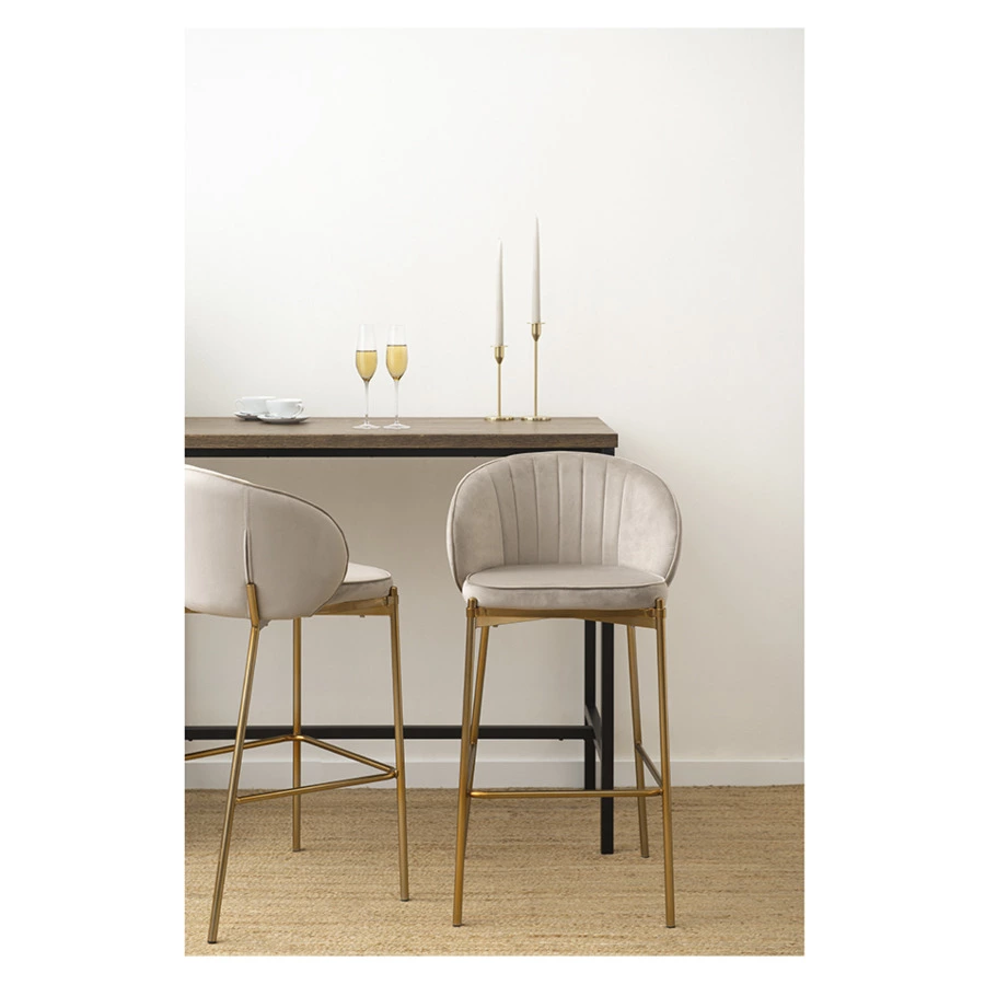 Стул барный Bergenson Bjorn Coral, велюр, серо-бежевый