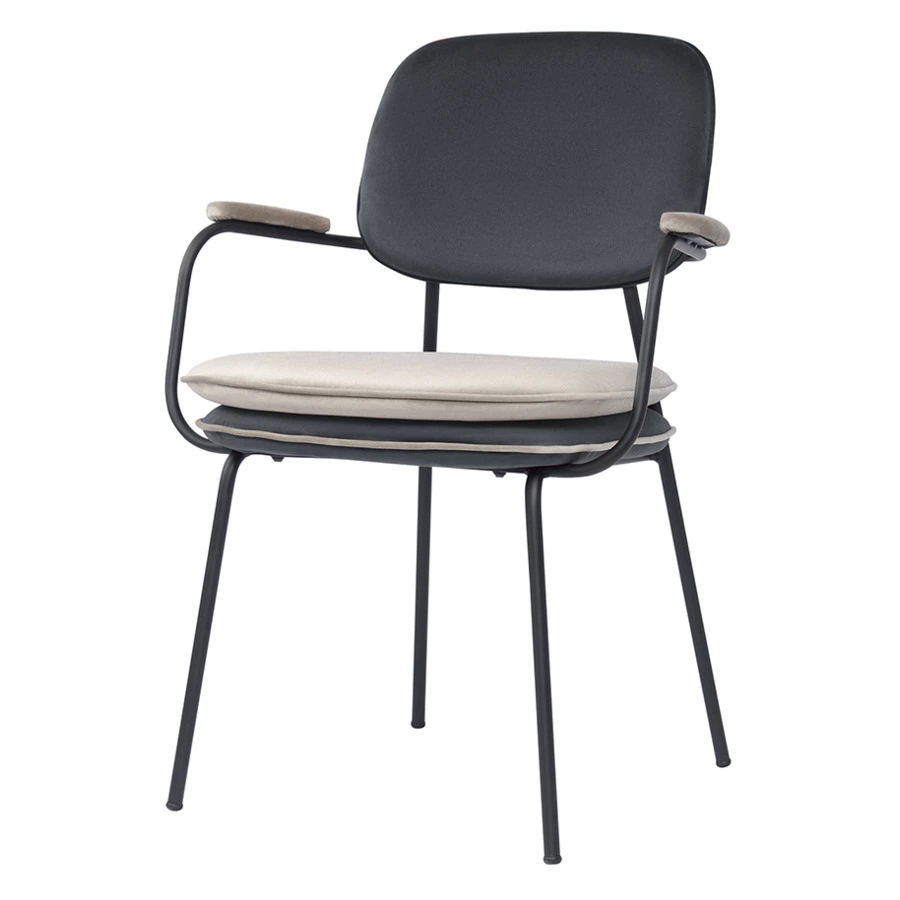 Стул с подлокотниками и контрастным кантом Bergenson Bjorn Pea, велюр, темно-серый, бежевый