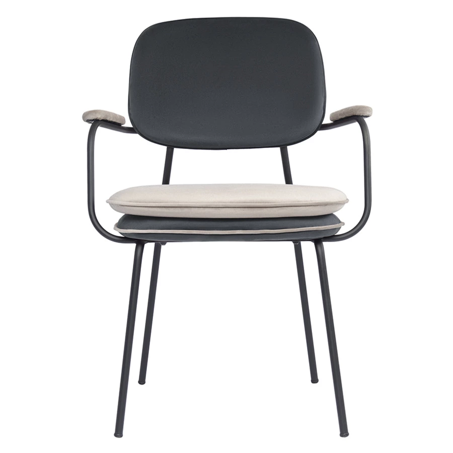 Стул с подлокотниками и контрастным кантом Bergenson Bjorn Pea, велюр, темно-серый, бежевый