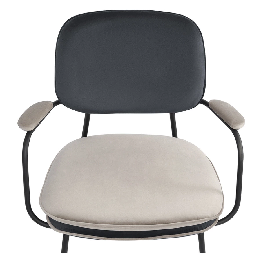 Стул с подлокотниками и контрастным кантом Bergenson Bjorn Pea, велюр, темно-серый, бежевый