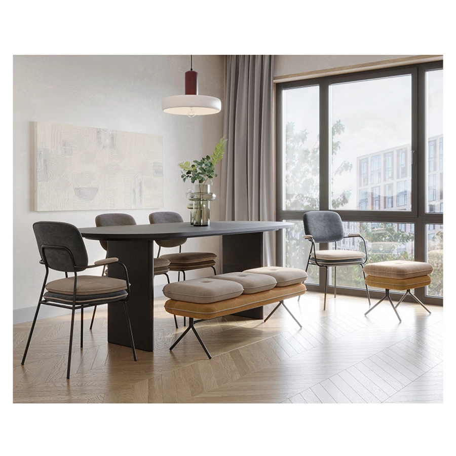 Стул с подлокотниками и контрастным кантом Bergenson Bjorn Pea, велюр, темно-серый, бежевый