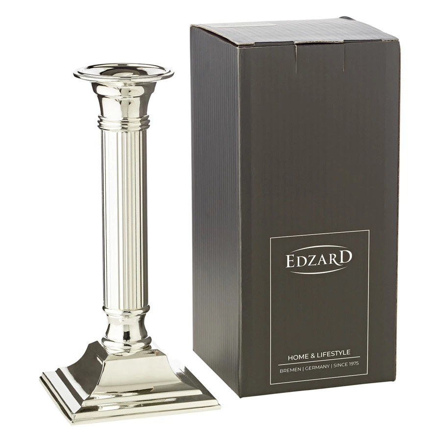 Подсвечник для столовой свечи Edzard Линкольн 8,5х8,5 см, h19 см, посеребрение