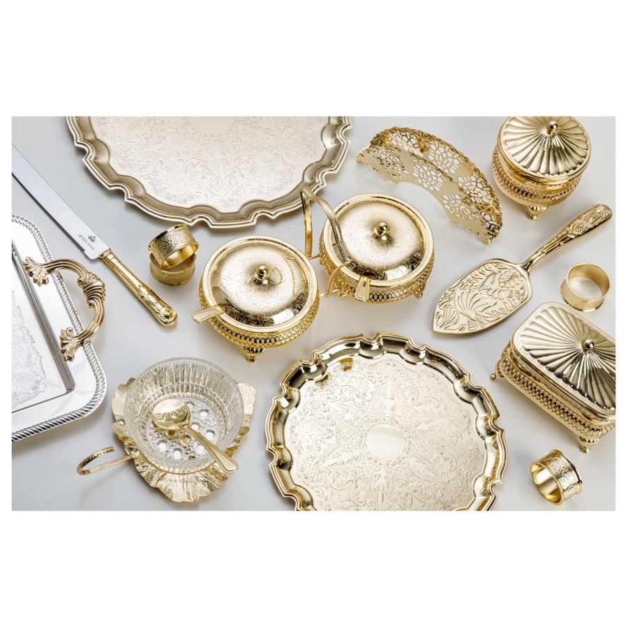 Поднос Queen Anne Чиппендейл 31 см, золотой цвет, сталь