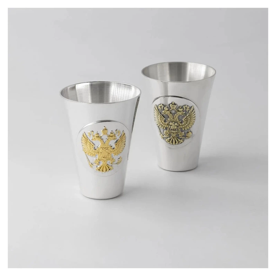Набор стопок в футляре АргентА Classic Герб 71,75 г, 2 шт, серебро 925, частичное позолочение