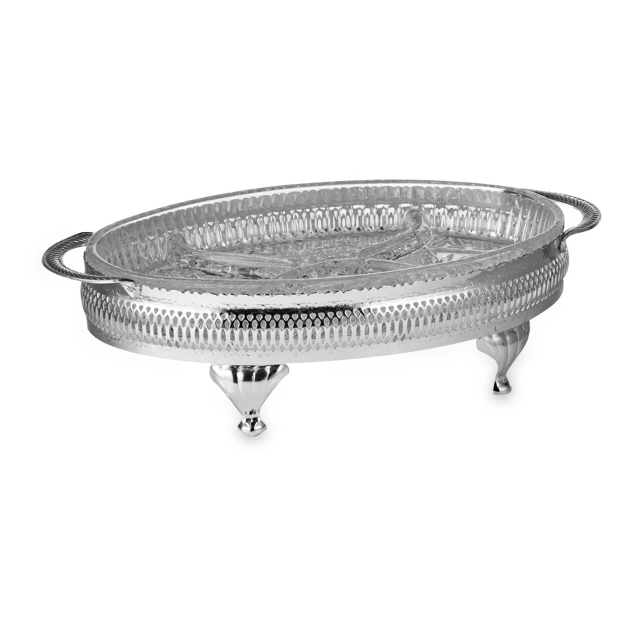 Менажница 4 секции с крышкой на ножках Queen Anne 33х19 см, сталь, посеребрение