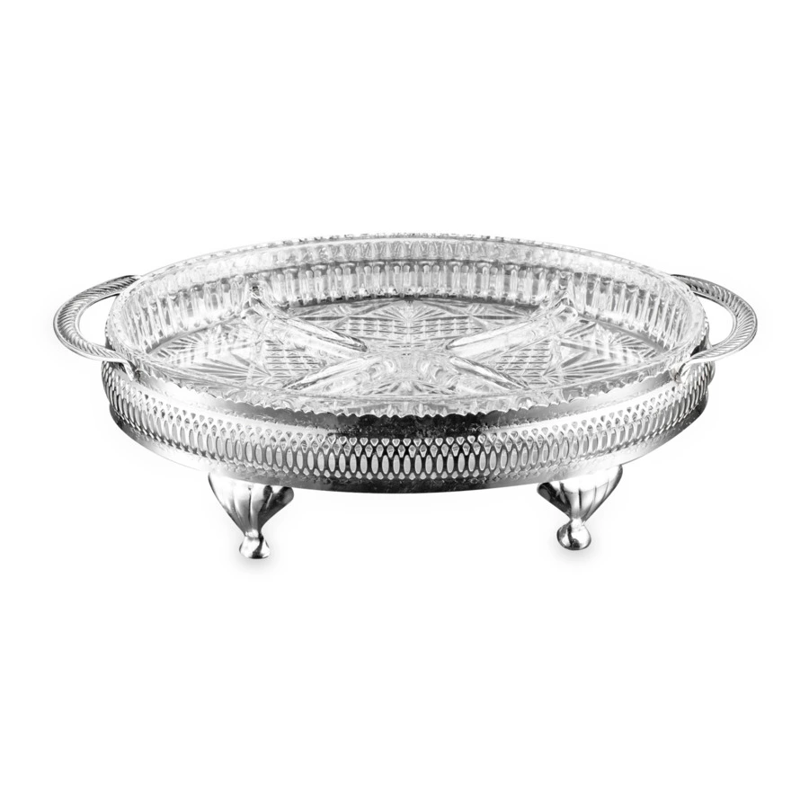 Менажница 4 секции с крышкой на ножках Queen Anne 33х19 см, сталь, посеребрение