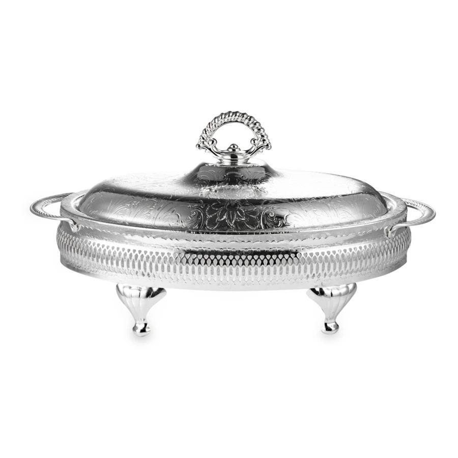 Менажница 4 секции с крышкой на ножках Queen Anne 33х19 см, сталь, посеребрение