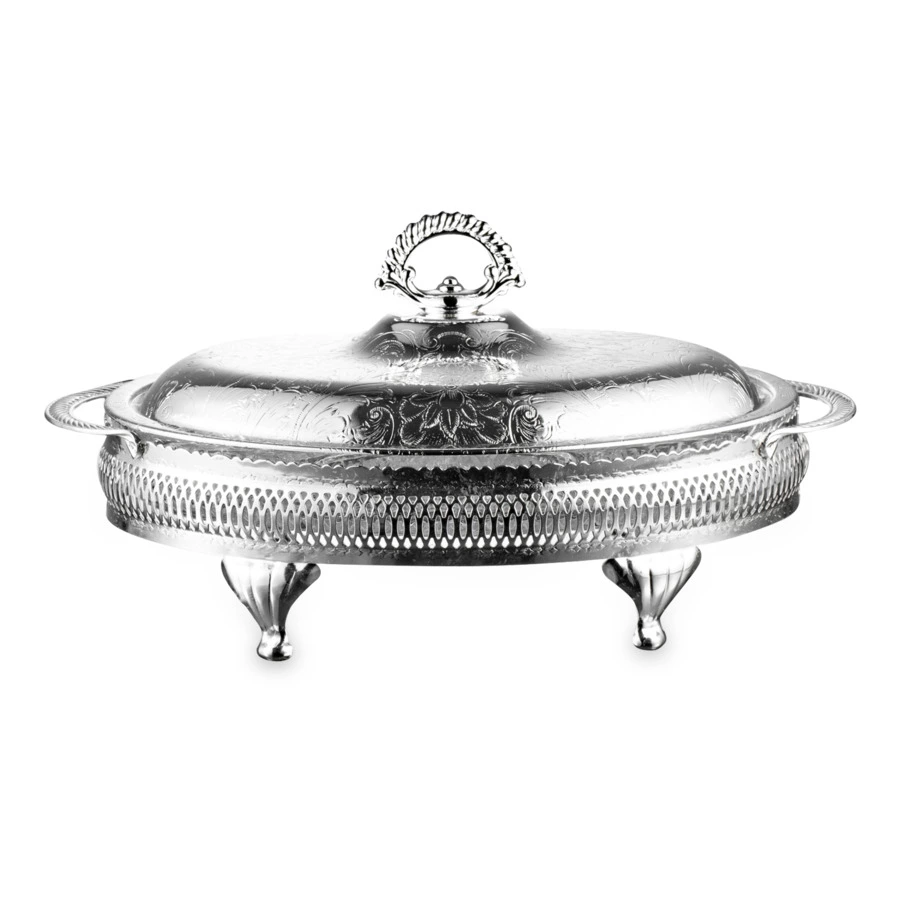 Менажница 4 секции с крышкой на ножках Queen Anne 33х19 см, сталь, посеребрение