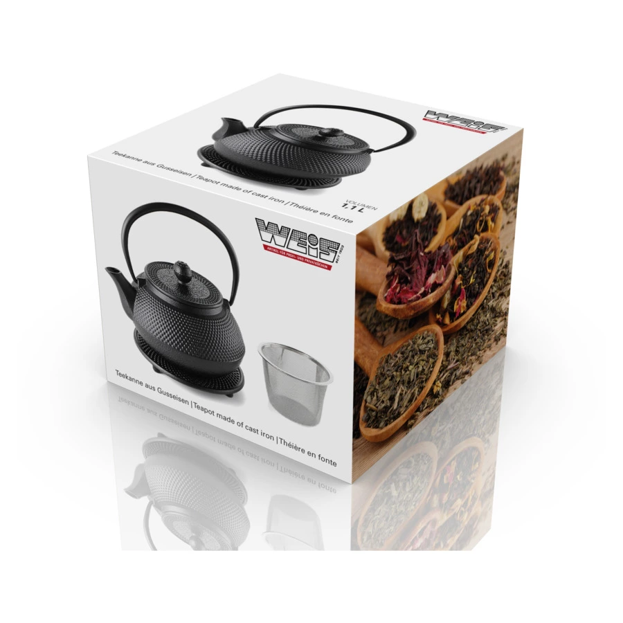 Чайник заварочный Weis 1,1 л, с фильтром и подставкой, чугун, п/к