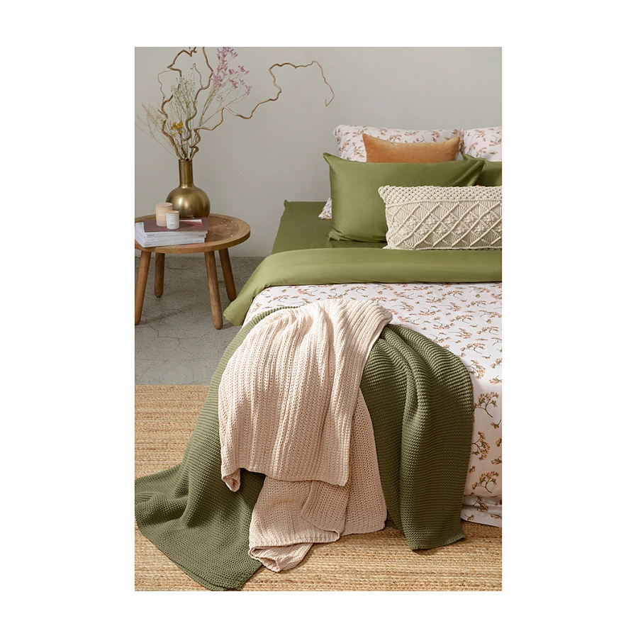 Плед Tkano Essential 130х180 см, 100% хлопок, оливковый