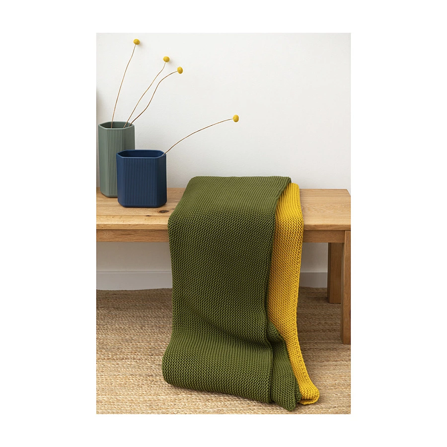 Плед Tkano Essential 130х180 см, 100% хлопок, оливковый