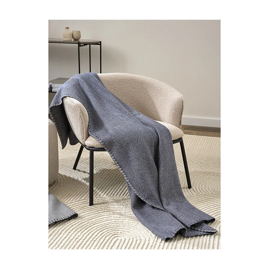 Плед Tkano Essential 130х180 см, 100% шерсть мериноса, синий