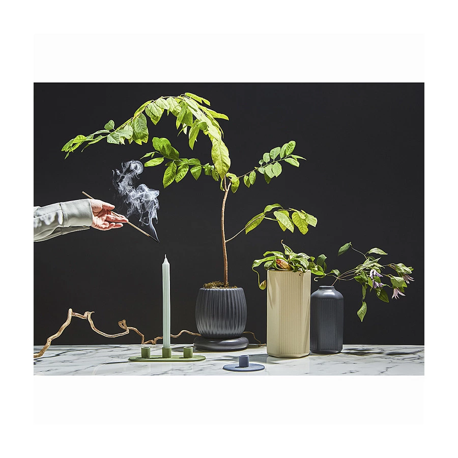 Подсвечник для 3 свечей Tkano Essential каменная керамика, оливковый