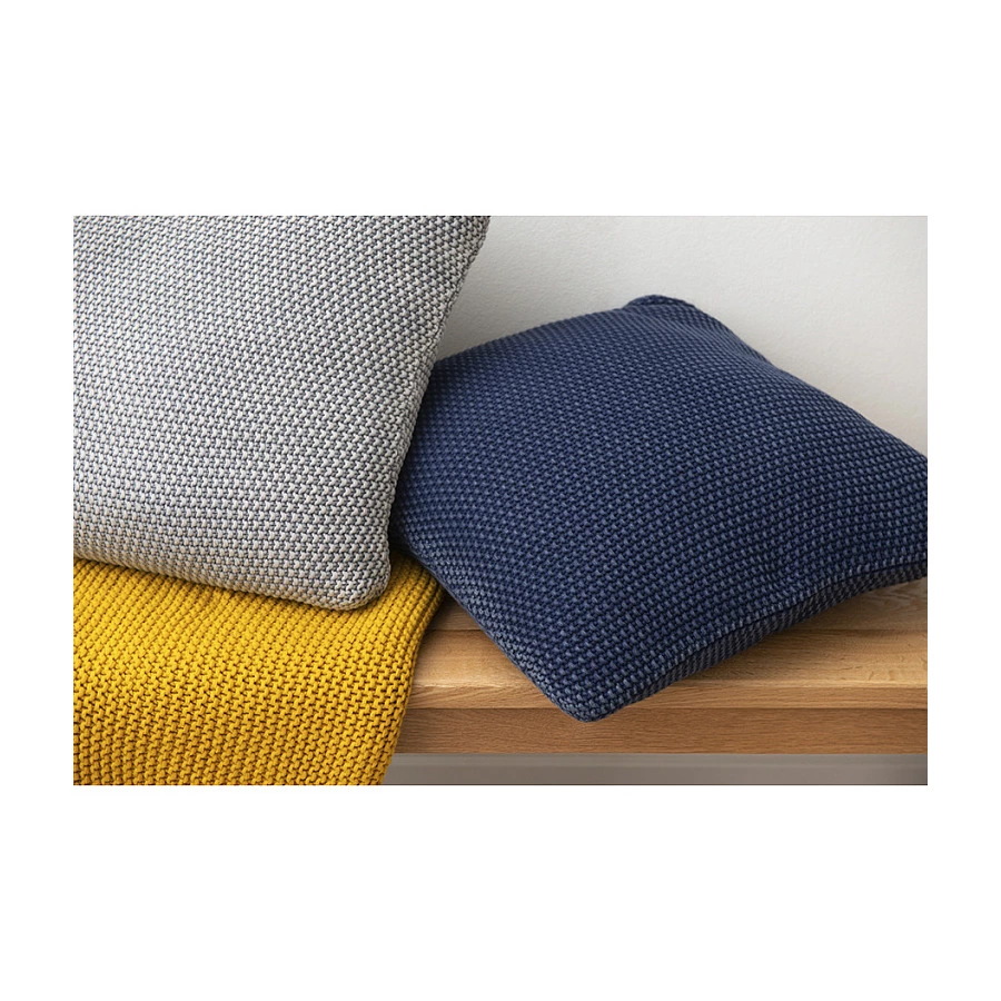 Подушка декоративная Tkano Essential 45x45 см, 100% стираный хлопок, 100% полиэстер, синяя