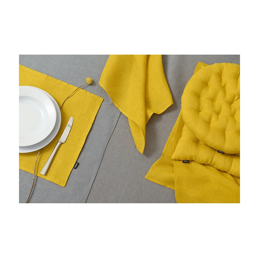 Подушка на стул Tkano Essential 40х40x4 см, 100% стираный лен, горчичная