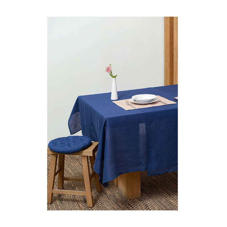 Подушка на стул Tkano Essential 40х40x4 см, 100% стираный лен, синяя