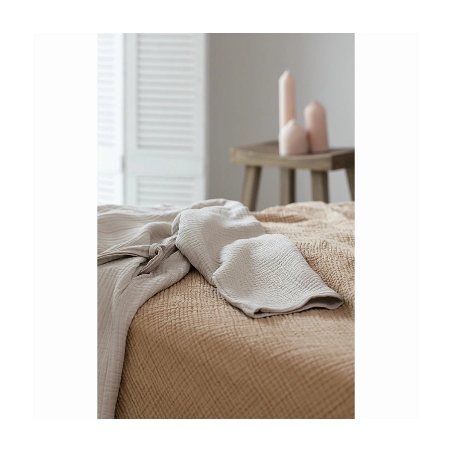 Покрывало двухстороннее Tkano Essential 180?250 см, 100% органический муслин, охровое