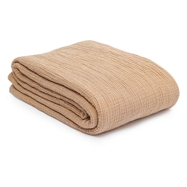 Покрывало двухстороннее Tkano Essential 180?250 см, 100% органический муслин, охровое