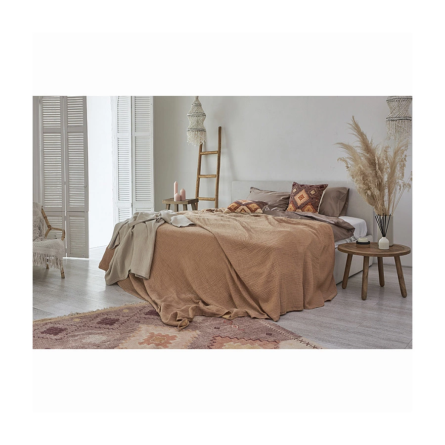 Покрывало двухстороннее Tkano Essential 180?250 см, 100% органический муслин, охровое