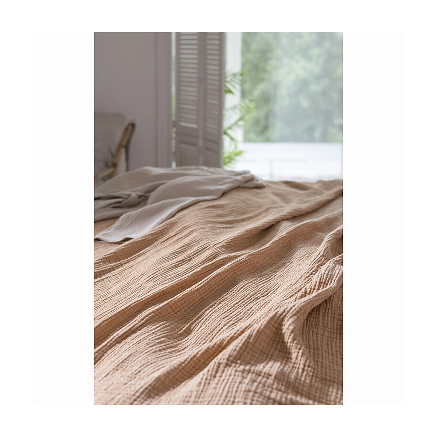 Покрывало двухстороннее Tkano Essential 180?250 см, 100% органический муслин, охровое