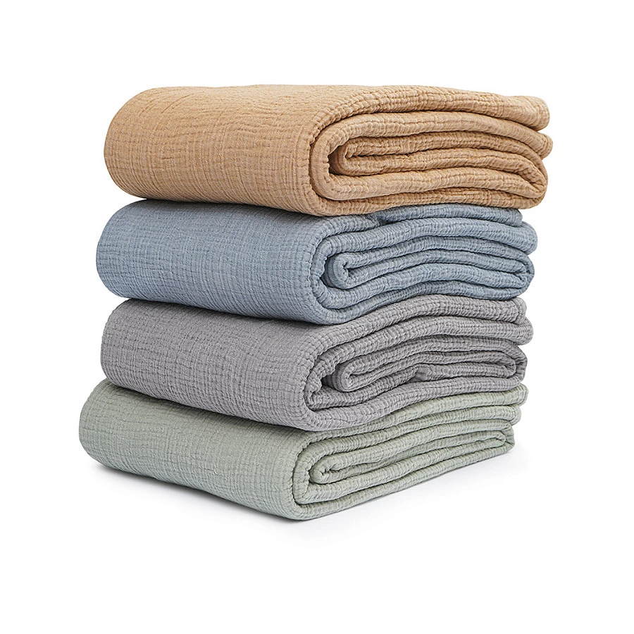 Покрывало двухстороннее Tkano Essential 180?250 см, 100% органический муслин, охровое