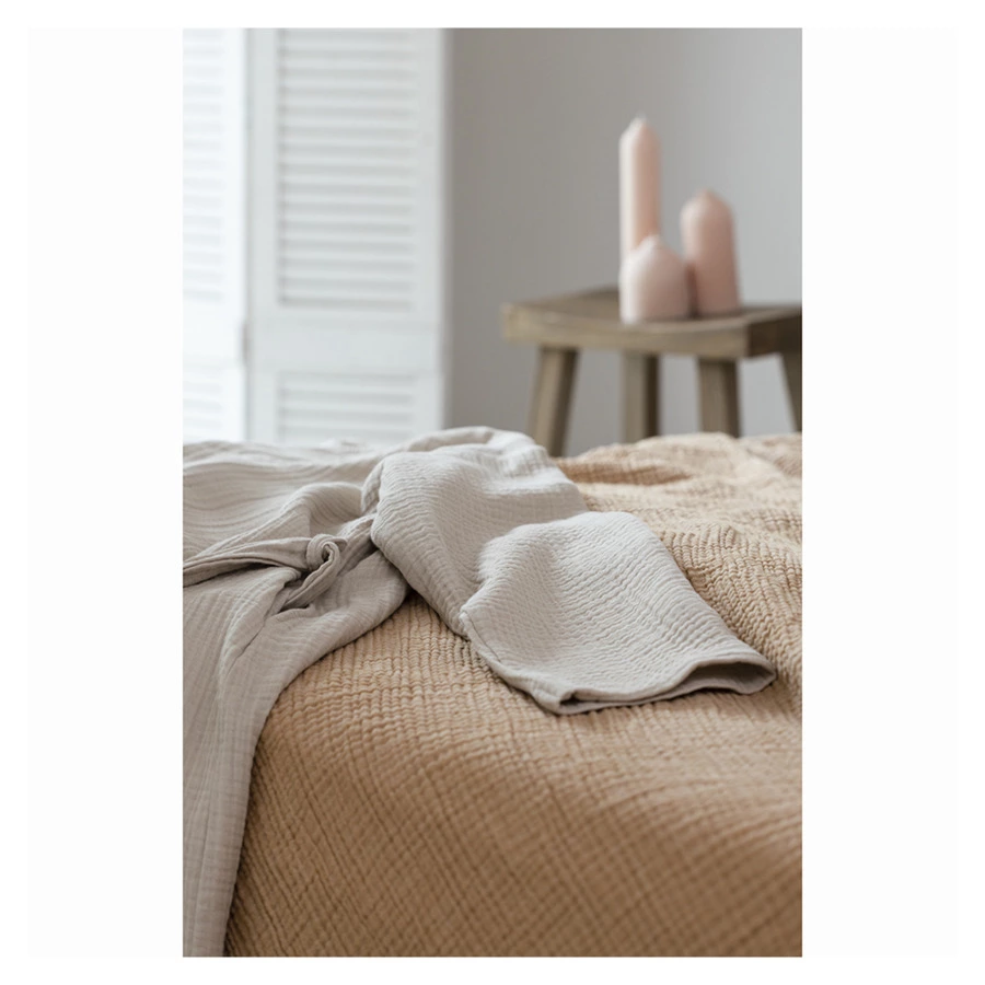 Покрывало двухстороннее Tkano Essential 230х250 см, 100% органический муслин, охровое