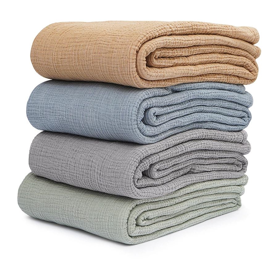 Покрывало двухстороннее Tkano Essential 230х250 см, 100% органический муслин, охровое