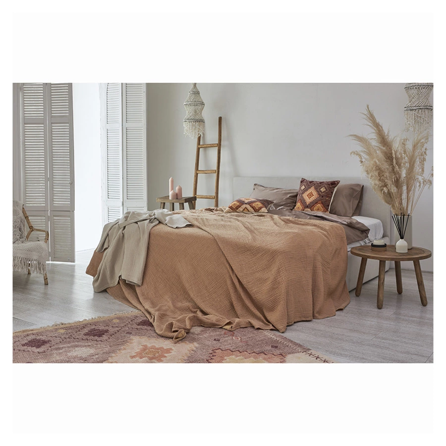 Покрывало двухстороннее Tkano Essential 230х250 см, 100% органический муслин, охровое