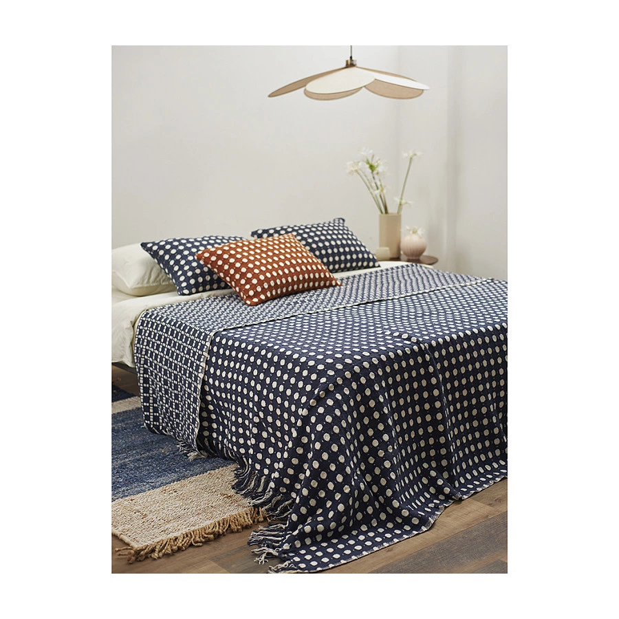 Покрывало Tkano Essentia Polka dotsl, 180х250 см, 100% хлопок, синее