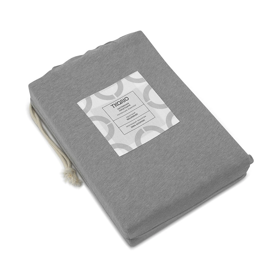 Простыня на резинке Tkano Essential 160х200х30 см, 100% хлопок, серая