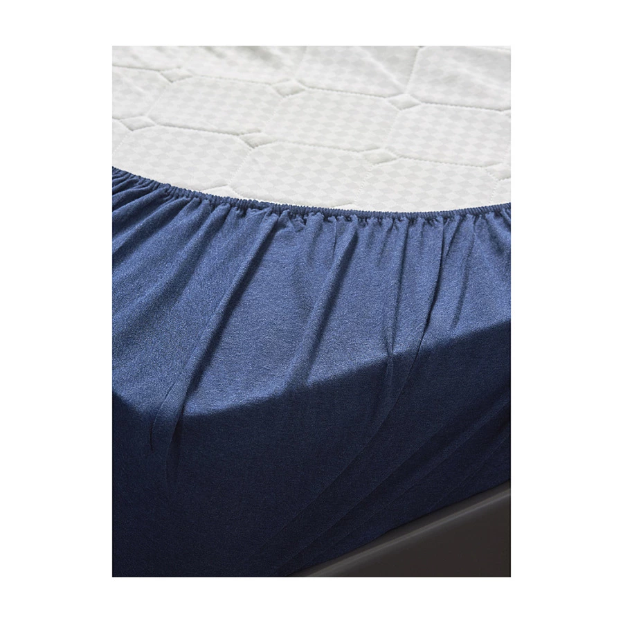 Простыня на резинке Tkano Essential 160х200х30 см, 100% хлопок, темно-синяя