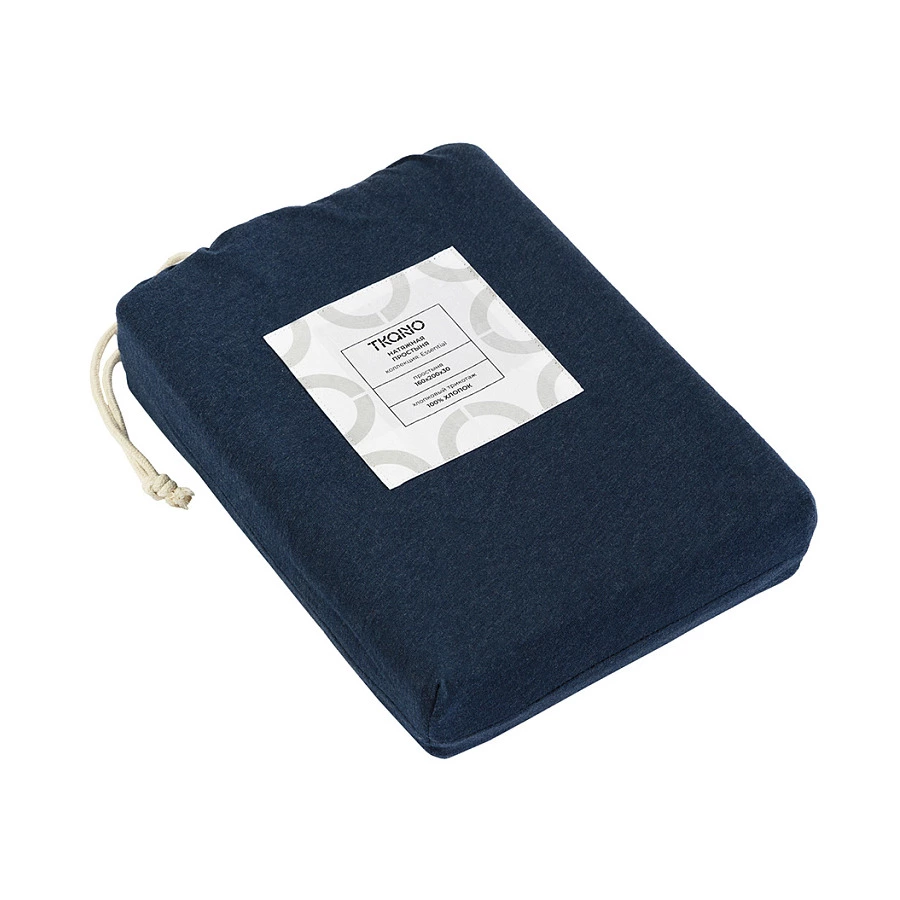 Простыня на резинке Tkano Essential 160х200х30 см, 100% хлопок, темно-синяя