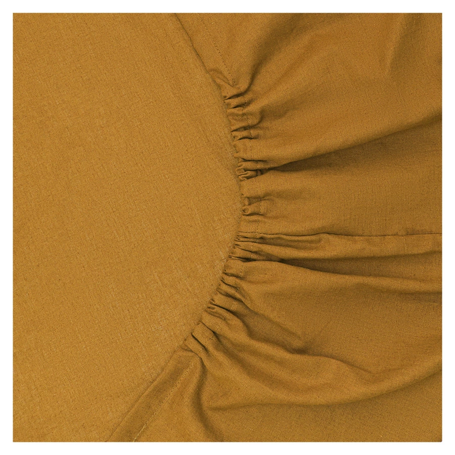 Простыня на резинке Tkano Essential 180х200х30 см, 55% лен, 45% хлопок, цвета карри