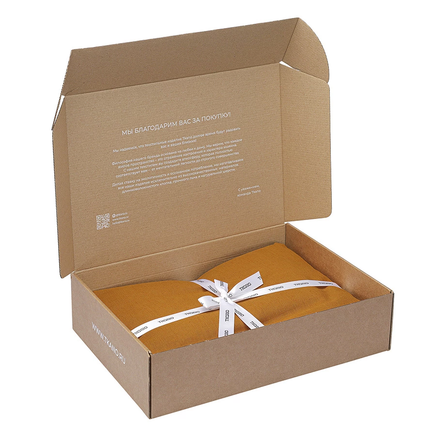 Простыня на резинке Tkano Essential 180х200х30 см, 55% лен, 45% хлопок, цвета карри