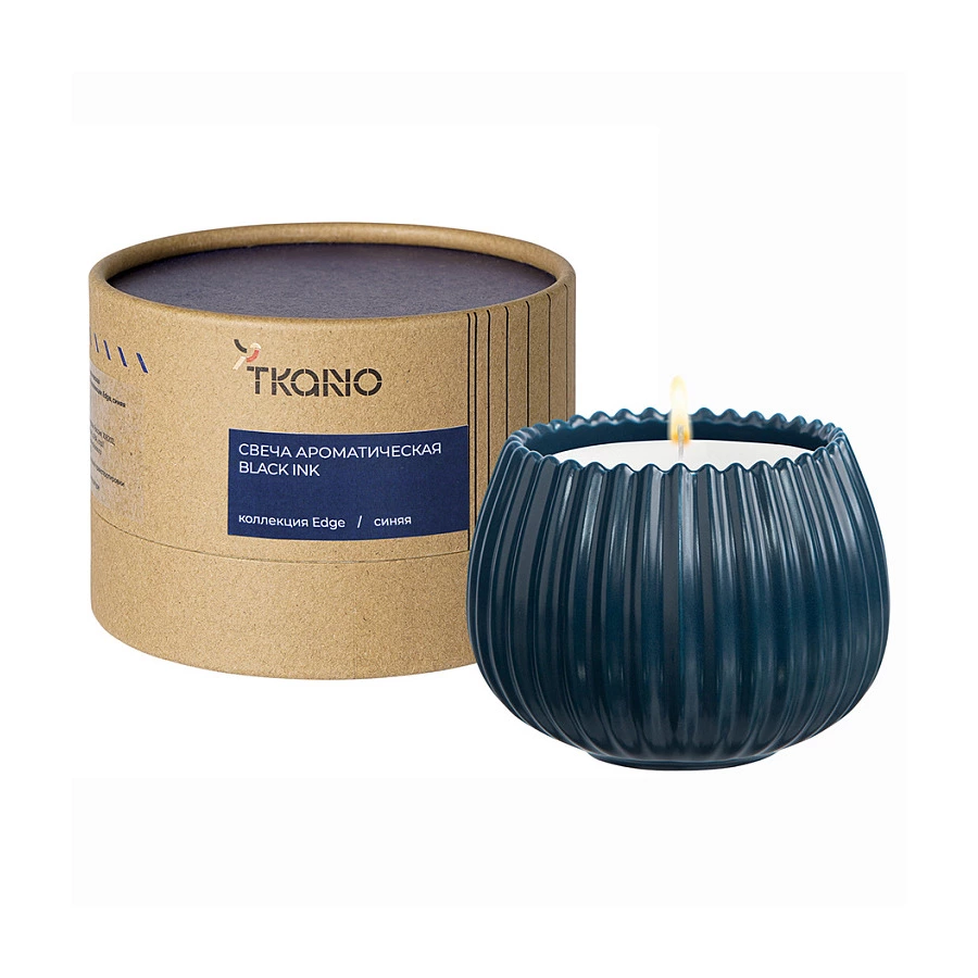 Свеча ароматическая Tkano Edge Black Ink, 30 часов, синяя