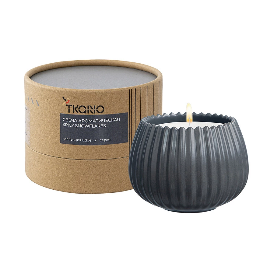 Свеча ароматическая Tkano Edge Spicy Snowflakes, 30 часов, серая