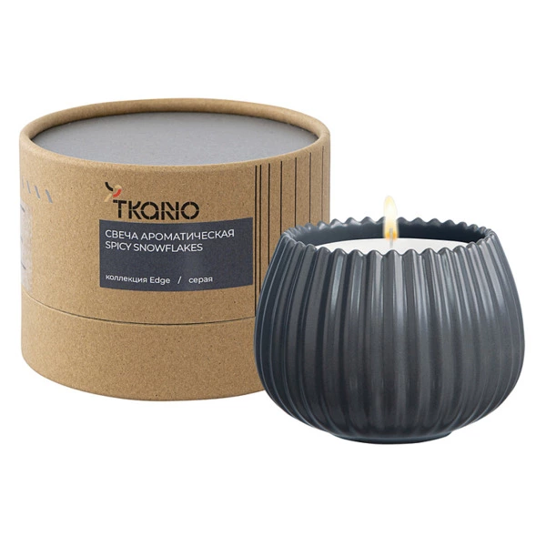 Свеча ароматическая Tkano Edge Spicy Snowflakes, 30 часов, серая