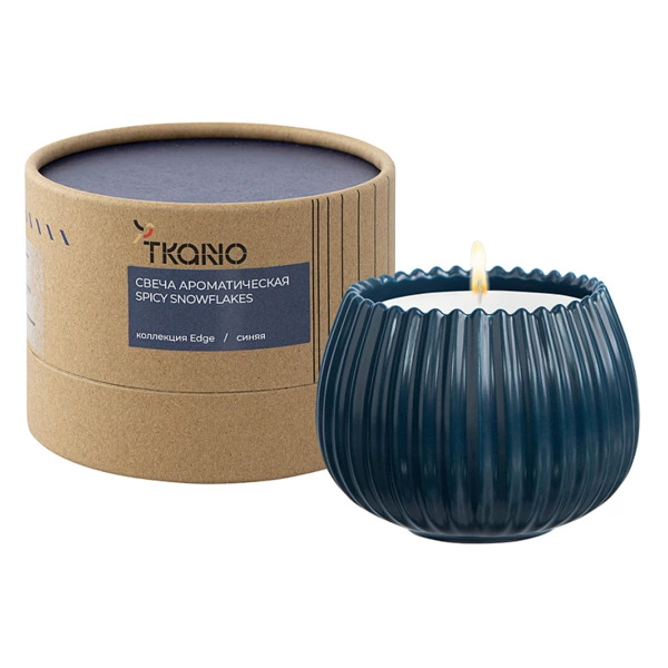 Свеча ароматическая Tkano Edge Spicy Snowflakes, 30 часов, синяя
