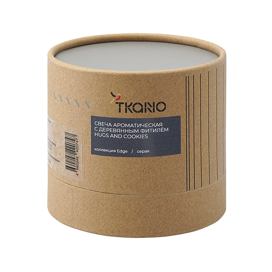 Свеча ароматическая с деревянным фитилем Tkano Edge Hugs and Cookies, 60 часов, серая