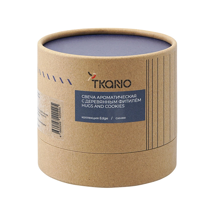 Свеча ароматическая с деревянным фитилем Tkano Edge Hugs and Cookies, 60 часов, синяя