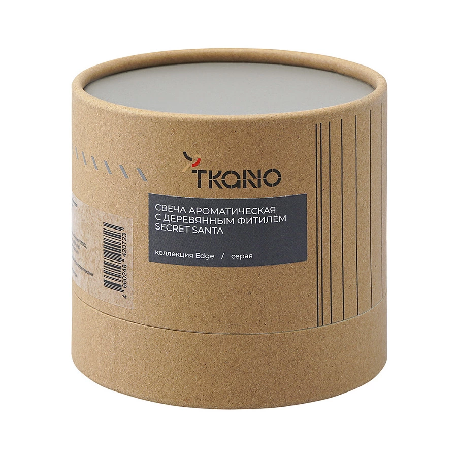 Свеча ароматическая с деревянным фитилём Tkano Edge Secret Santa, 60 часов, серая