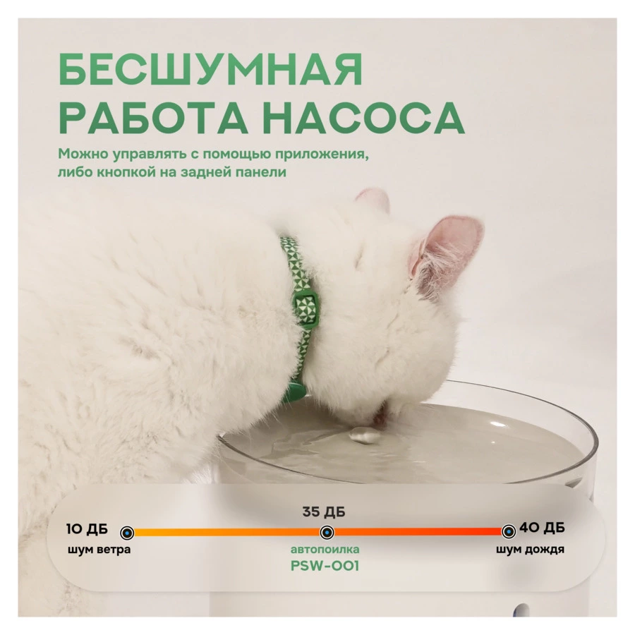 Автопоилка TESLER PSW-001 на 1,7л, управление по Wi-Fi, 2 ошейника с датчиками